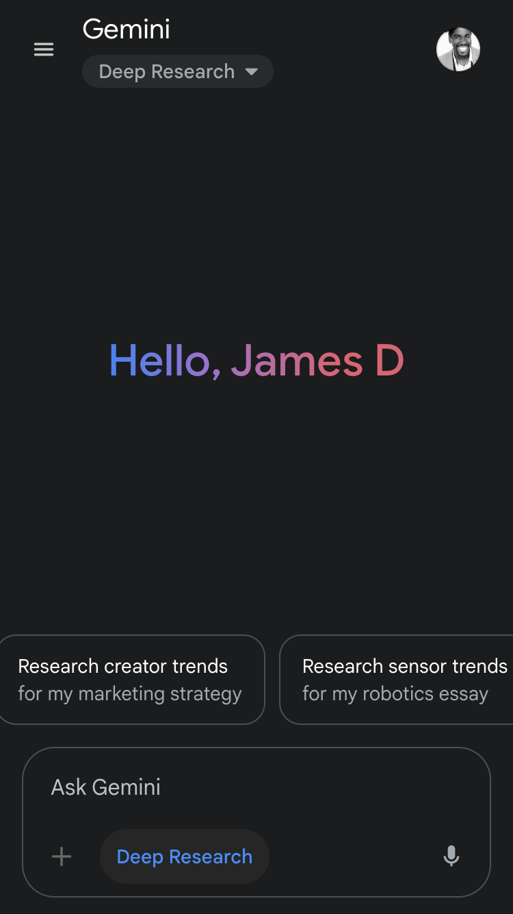 Gemini's discovery interface with suggested prompts and starting points